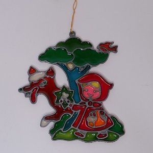 VTG Kurt S Adler Little Red Riding Hood & Wolf Stain Glass Ornament Sun Catcher
